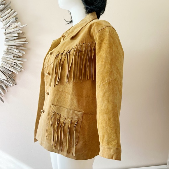 VINTAGE Fringe Leather Coat Buckskin style Jacket Shacket Ranchwear Penny Lane - Picture 3 of 10